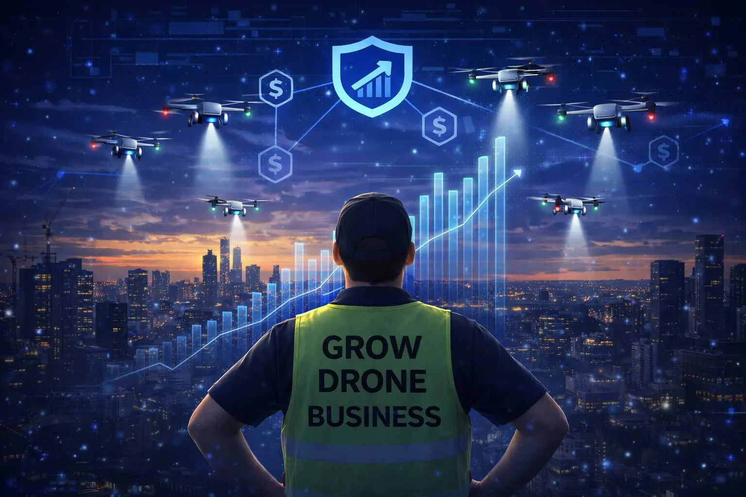A drone pilot at work on a job site
