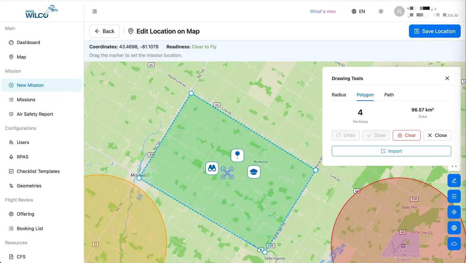La bibliothèque de géométries dans l'application web RPAS WILCO