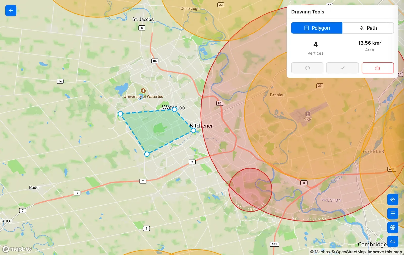 Un polygone tracé sommet par sommet sur un site